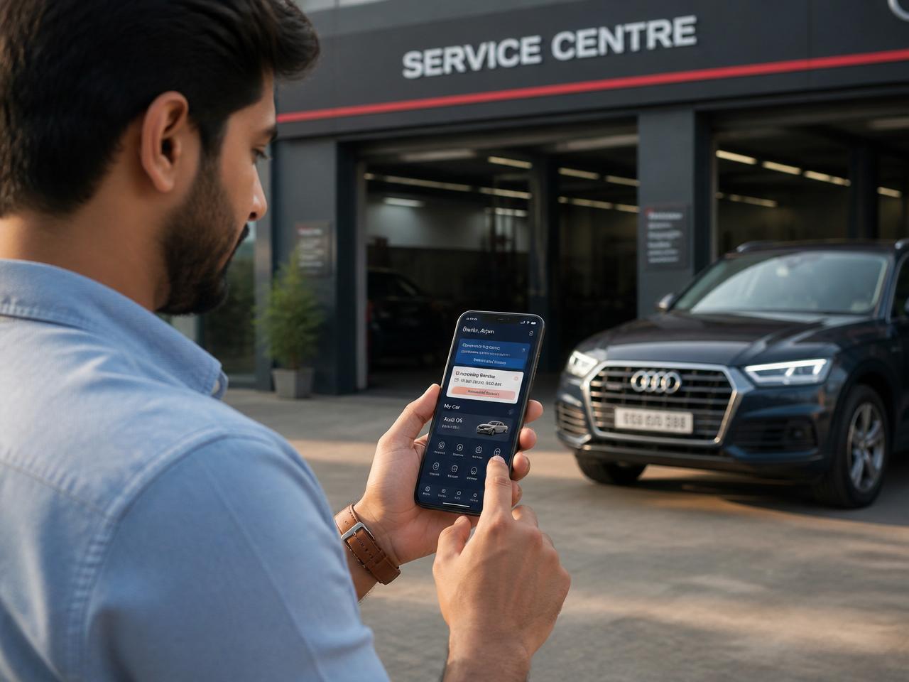 Customer using the Jiomty's Autocentre booking portal on their phone